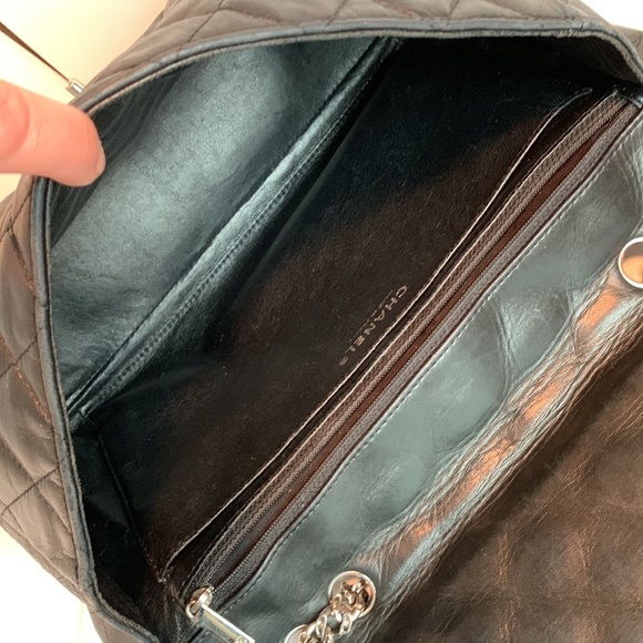 RARE🖤 CHANEL Modern Black Maxi Bijoux Chain Lamb Leather Quilted Flap Silver HW - Picture 7 of 16